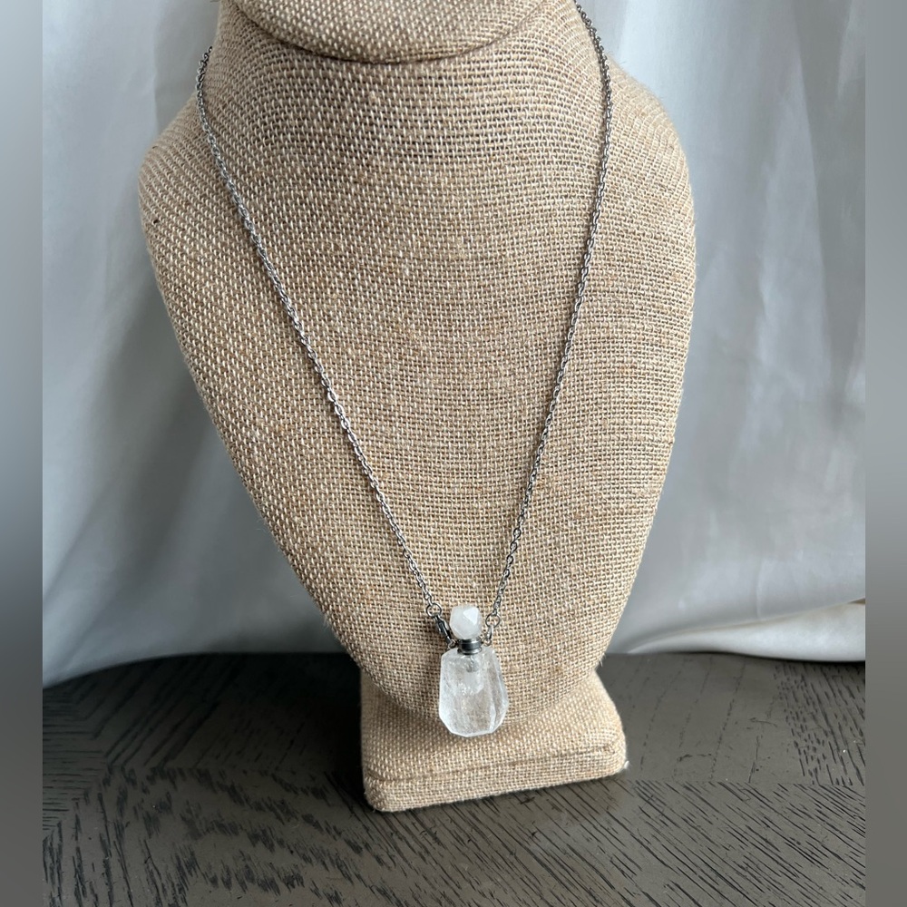 Clear quartz perfume bottle necklace 20’